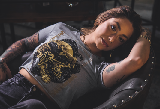 Women's Snake Eyes Fitted Crop - Heather Gray