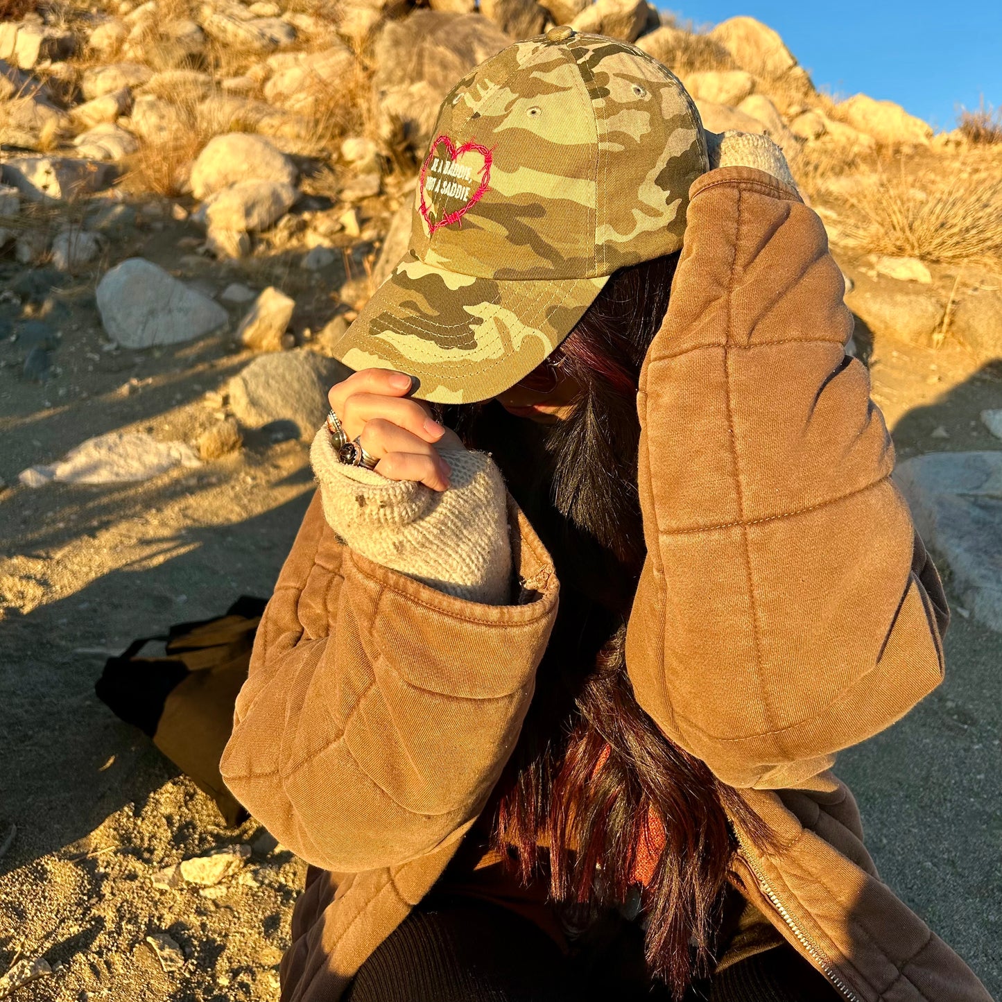 Baddie - Women's Dad Hat - Tan Camo